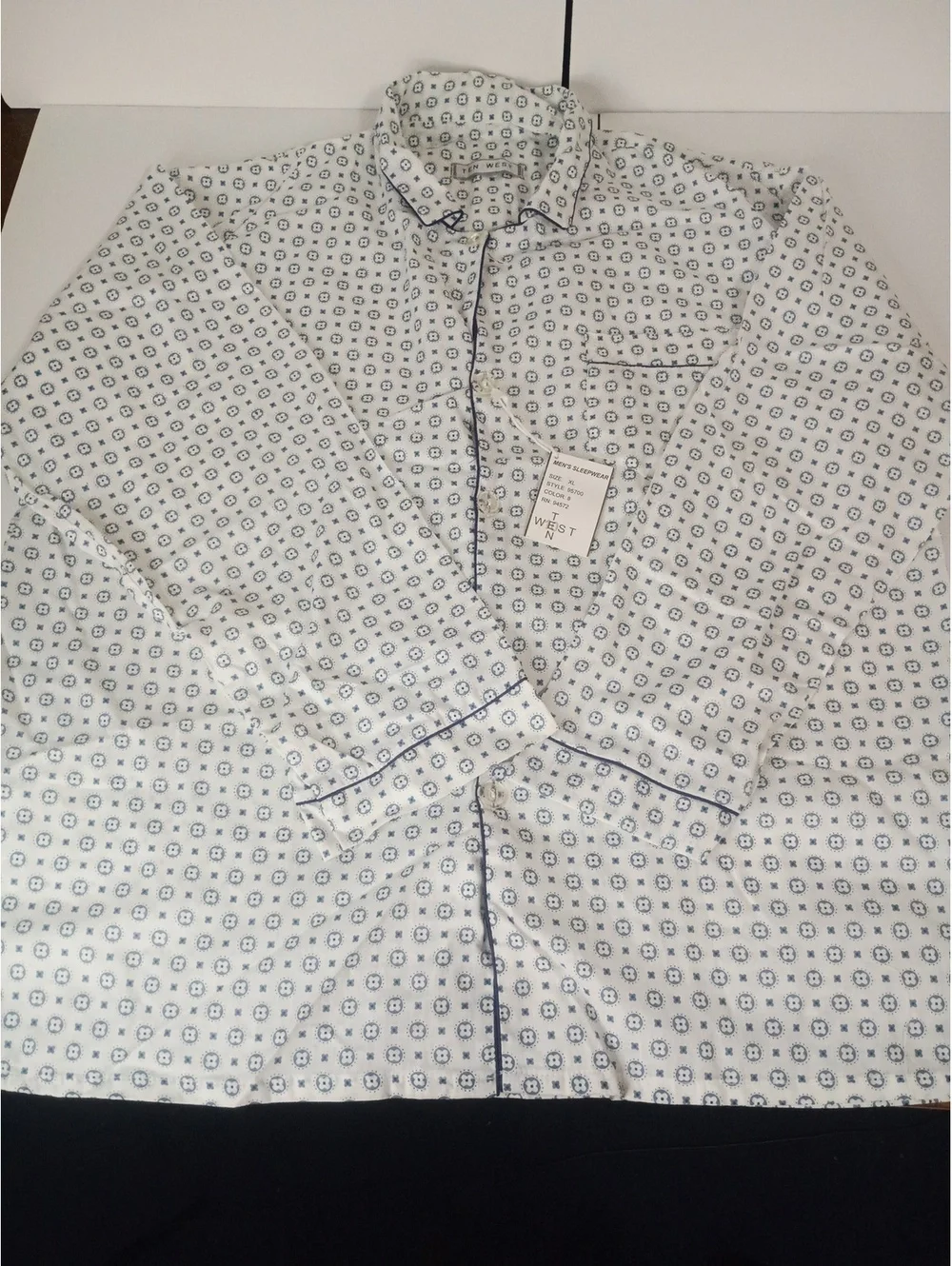 White patterned pajama set with contrast piping